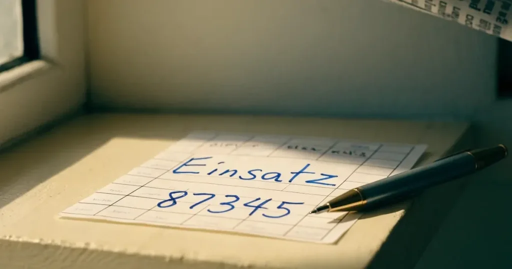 Ein leerer Papier-Wettschein ohne Aufdruck liegt neben einem Kugelschreiber auf einem hellen Tresen, weiches Seitenlicht.