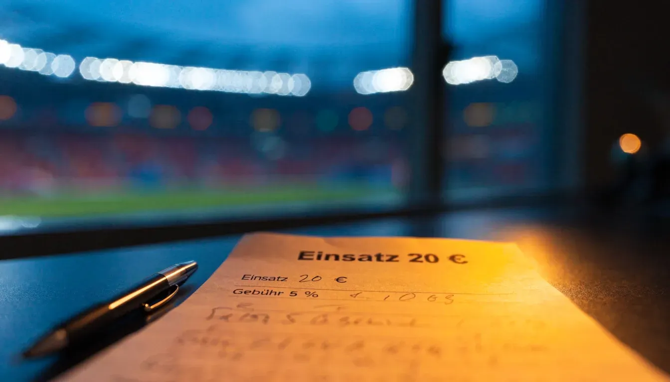 Ein Stadion unter Flutlicht aus großer Entfernung gesehen, der Himmel darüber ist tiefblau.
